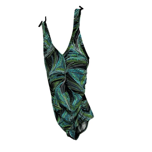 Speedo Womens One-Piece Swimsuit Black Green Abstract Print Size 10 - Picture 3 of 8